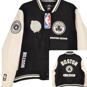 Boston Celtics Women's Black White Varsity Jacket XL NBA Wool Faux Leather New